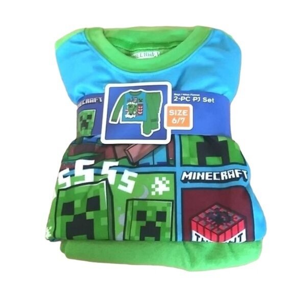 Minecraft Boys Creeper 2-Piece Pajama Set Long Sleeve Shirt Pants Size Small 6/7 - Picture 3 of 9